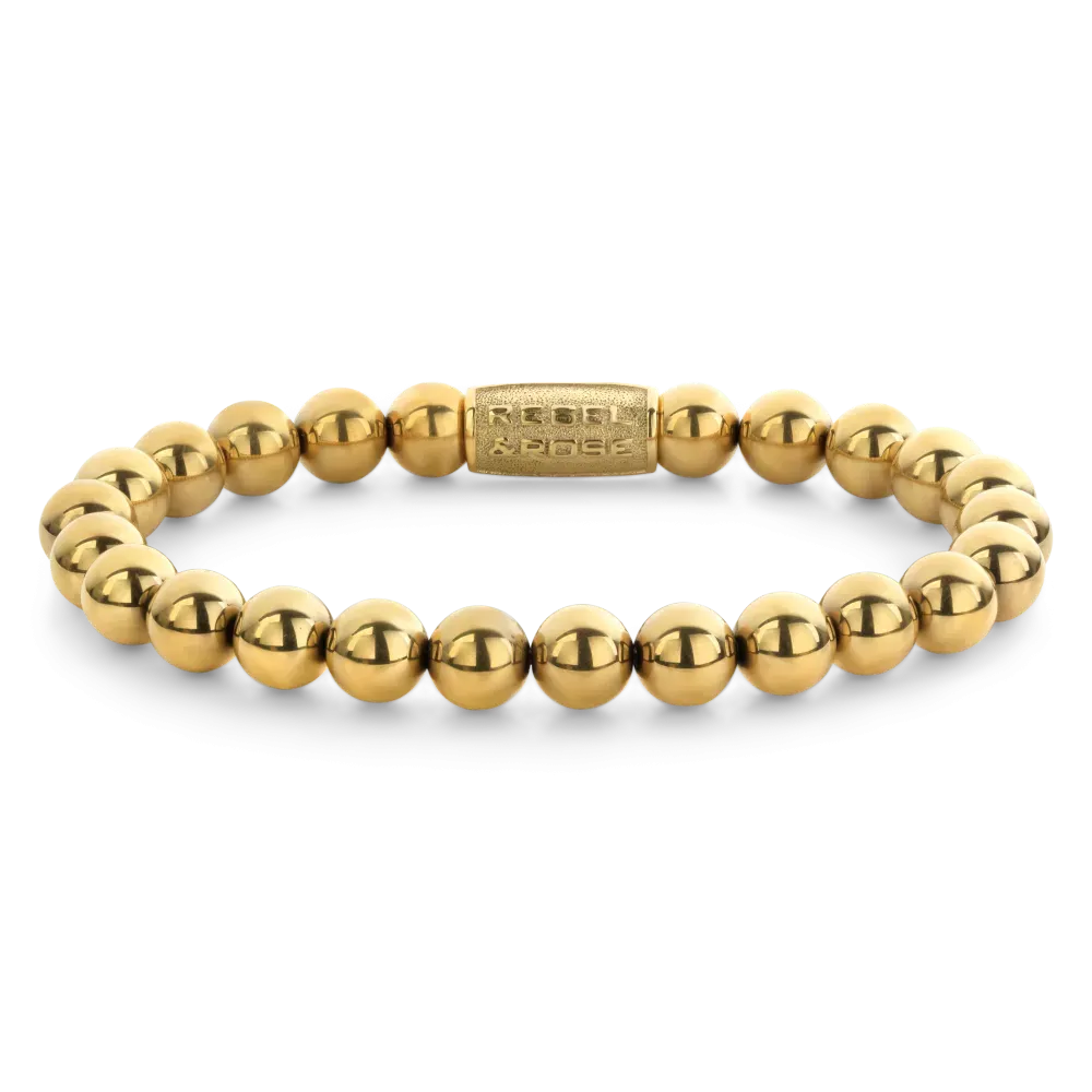 Goldfarbene, handgefertigte 8-mm-Perlenarmband für Damen mit glänzenden Kugeln