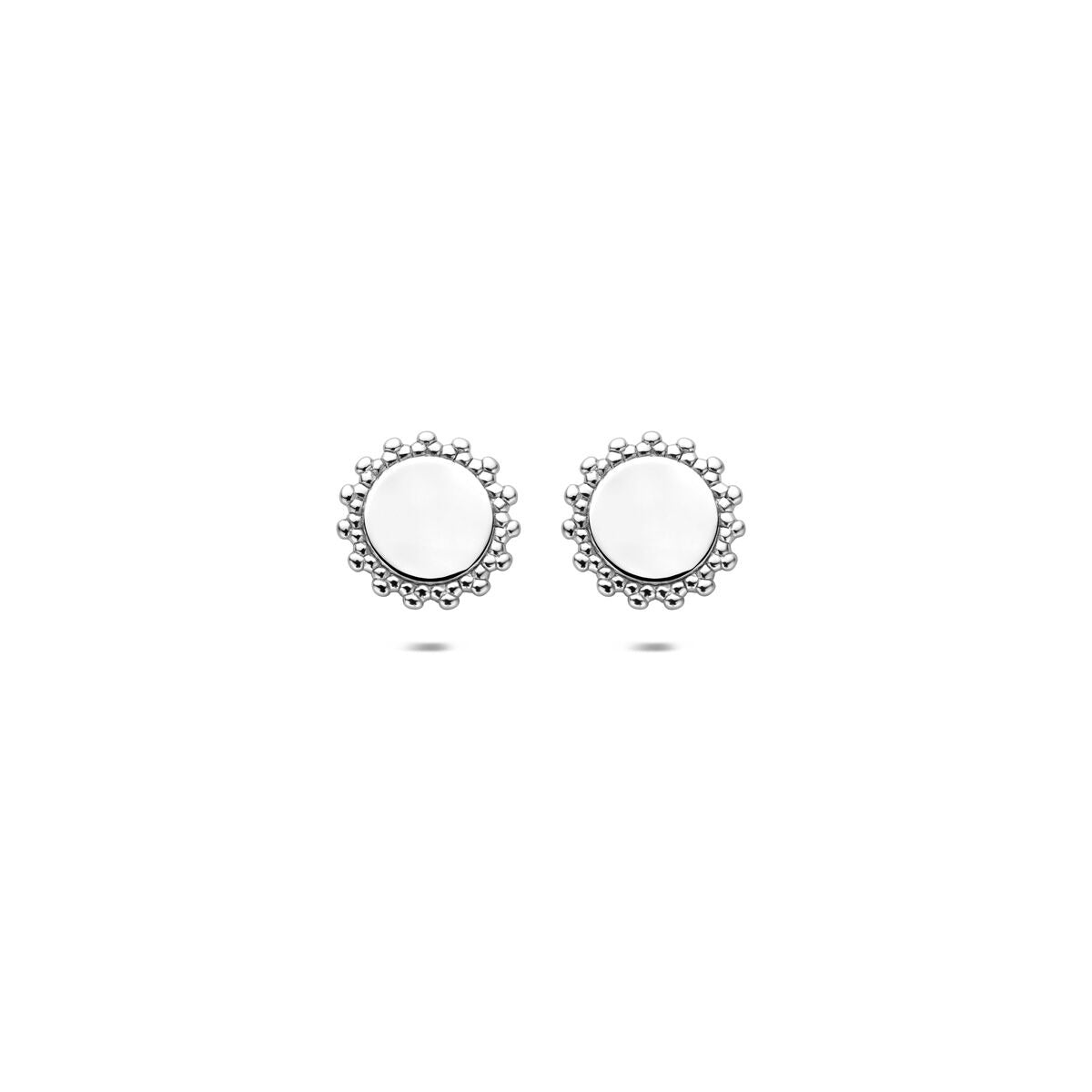 Runde, rhodinierte Ohrstecker aus Silber mit einem Durchmesser von 7,5 mm und gewelltem Rand