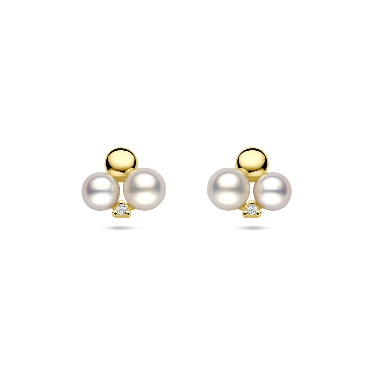 Goldene Ohrstecker mit Perle und Diamant – 14k Damen Ohrknöpfe mit 9 mm Durchmesser und 0,02 ct