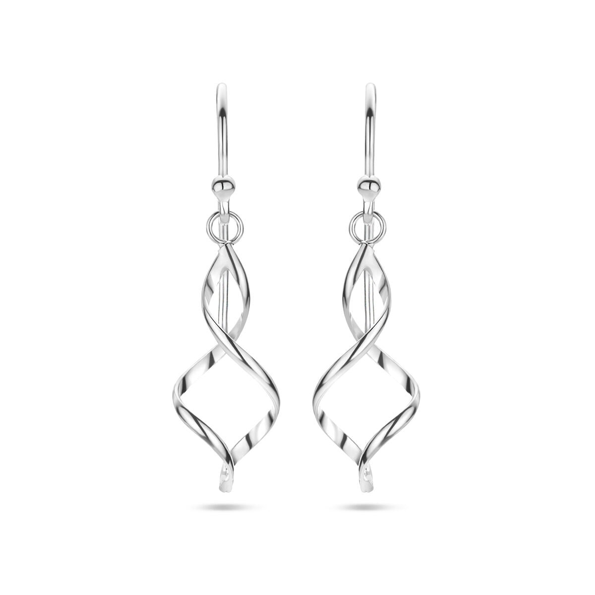Zweifarbige, gerhodinierte Ohrhänger aus 925 Silber mit geschwungenem Design und kleinen Perlen.