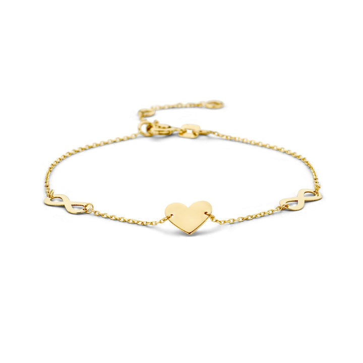 9k geelgouden armband met hart en infinity