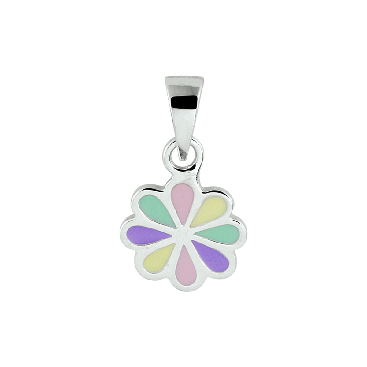 Silberner Blumenanhänger mit buntem Emaille in Pastellfarben