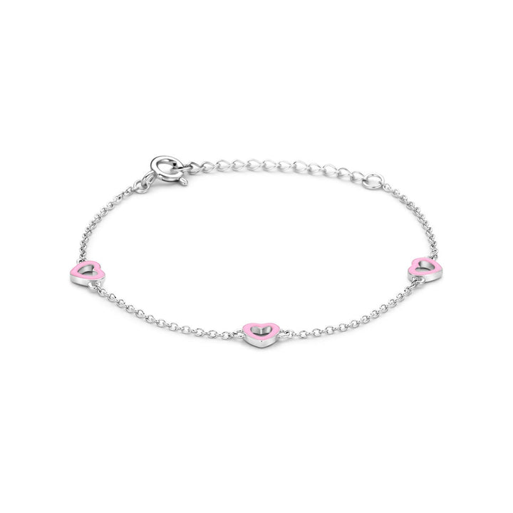 Gerhodineerd zilveren kinderarmband met roze hartjes