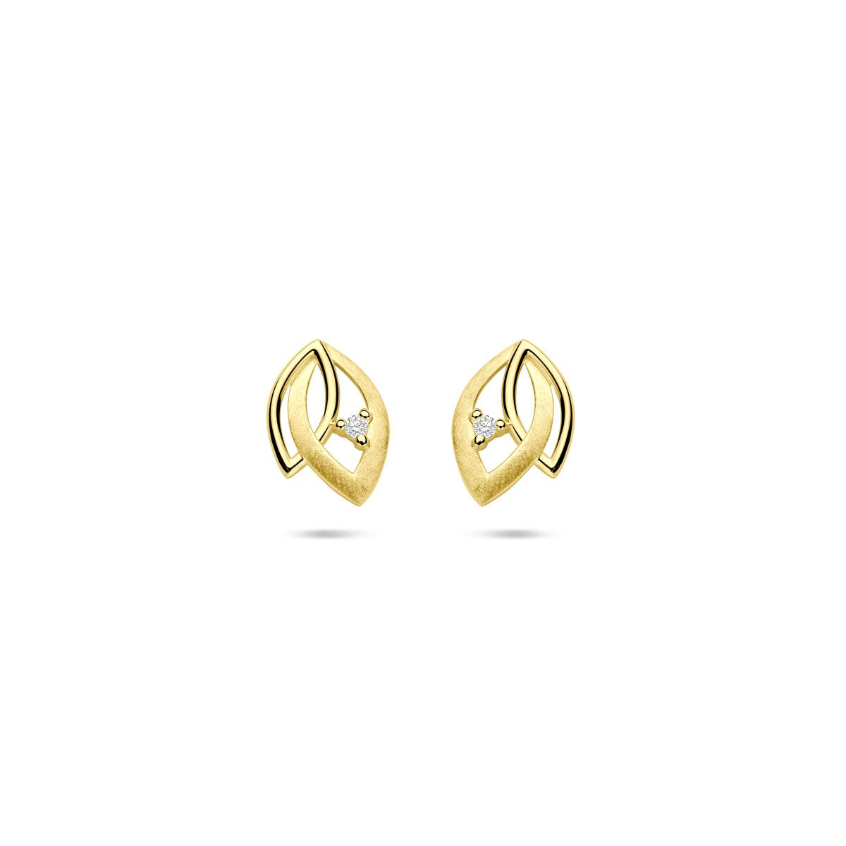 Goldene Ohrstecker mit Diamant 14k 0,02ct (2x 0,01ct) in Blattform mit glänzender Oberfläche