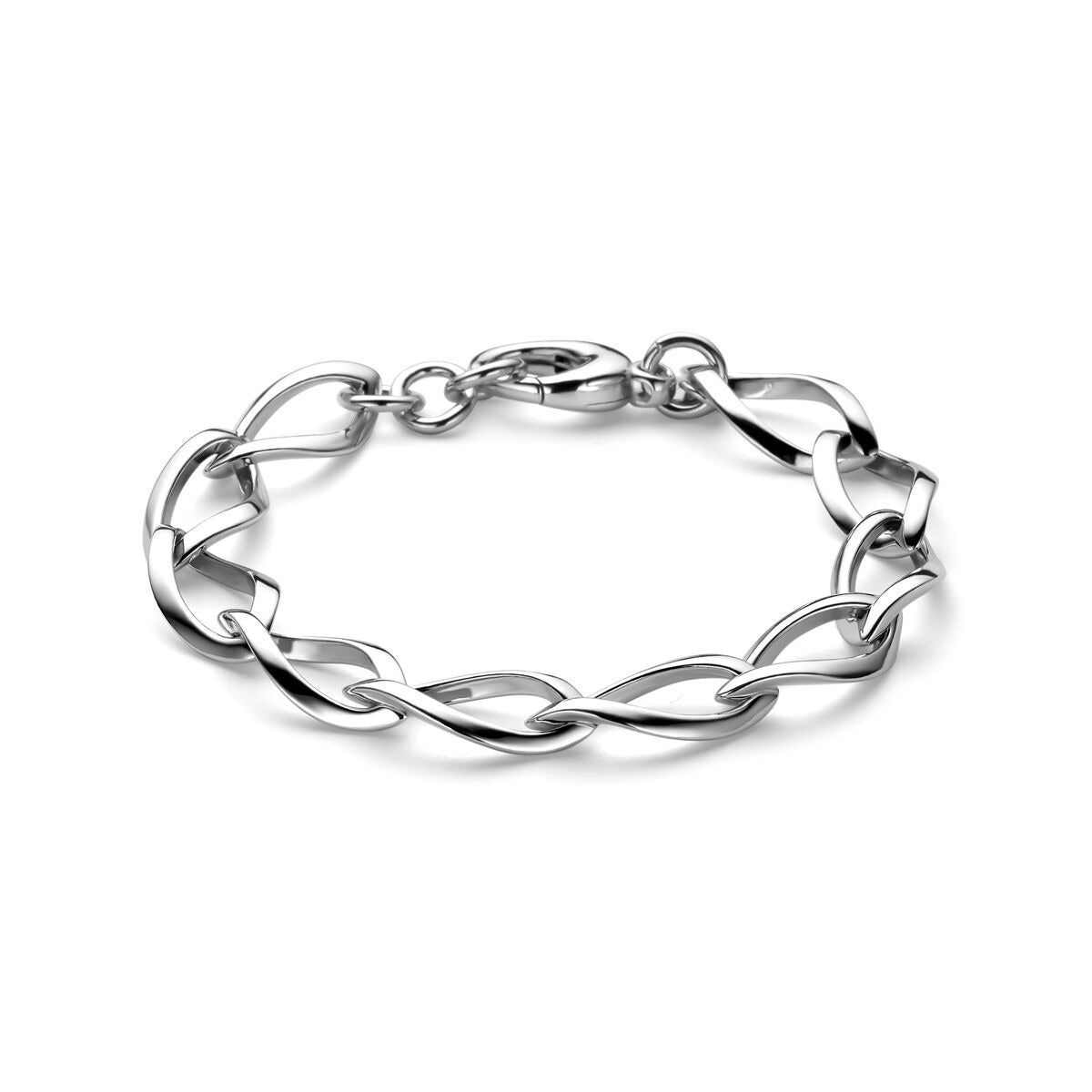 Silberne, rhodinierte Armband mit breiten Drahtgliedern, 11 mm breit und 20 cm lang