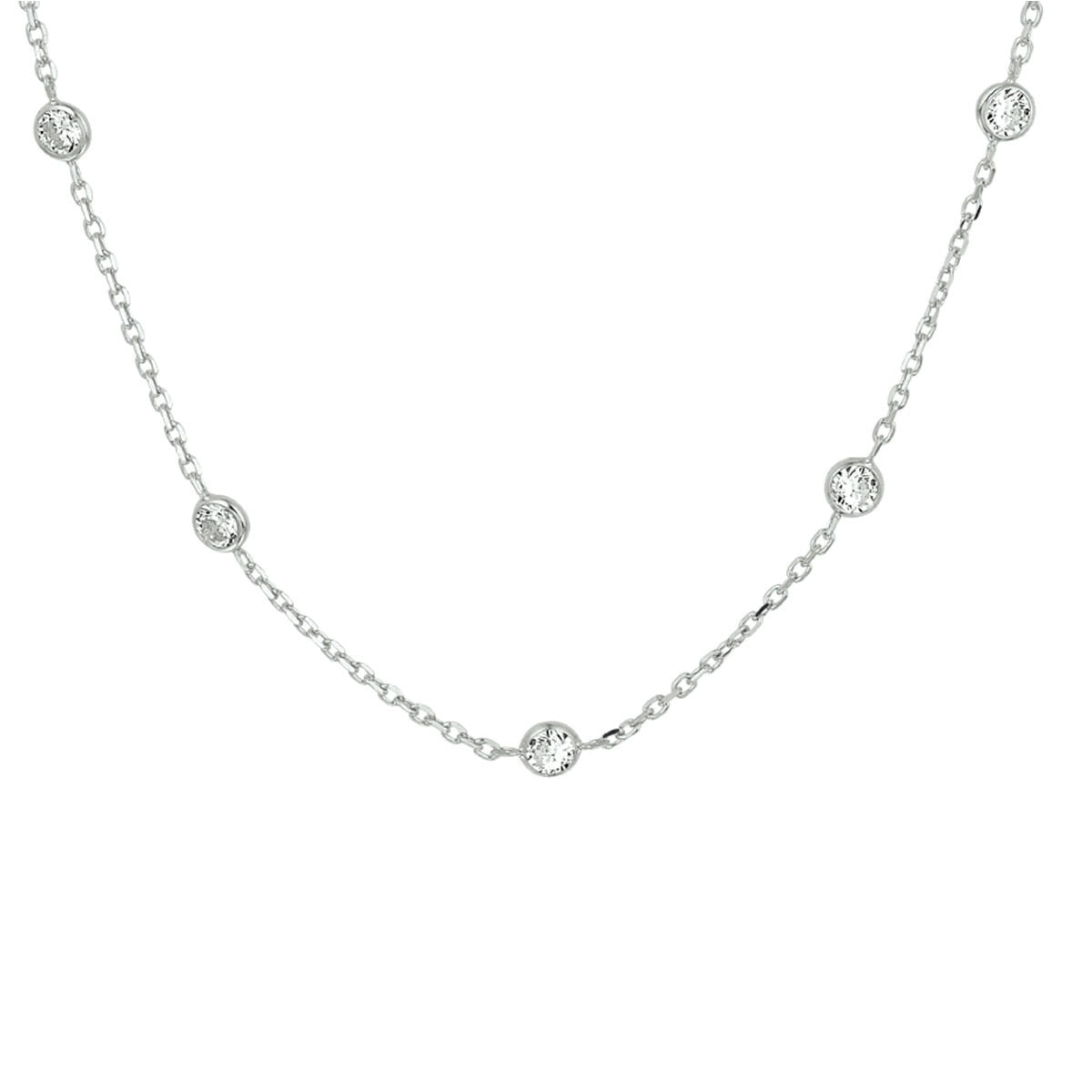 Silbernes Anker-Collier aus rhodiniertem 925 Silber mit Zirkonia-Steinen in gleichmäßigen Abständen