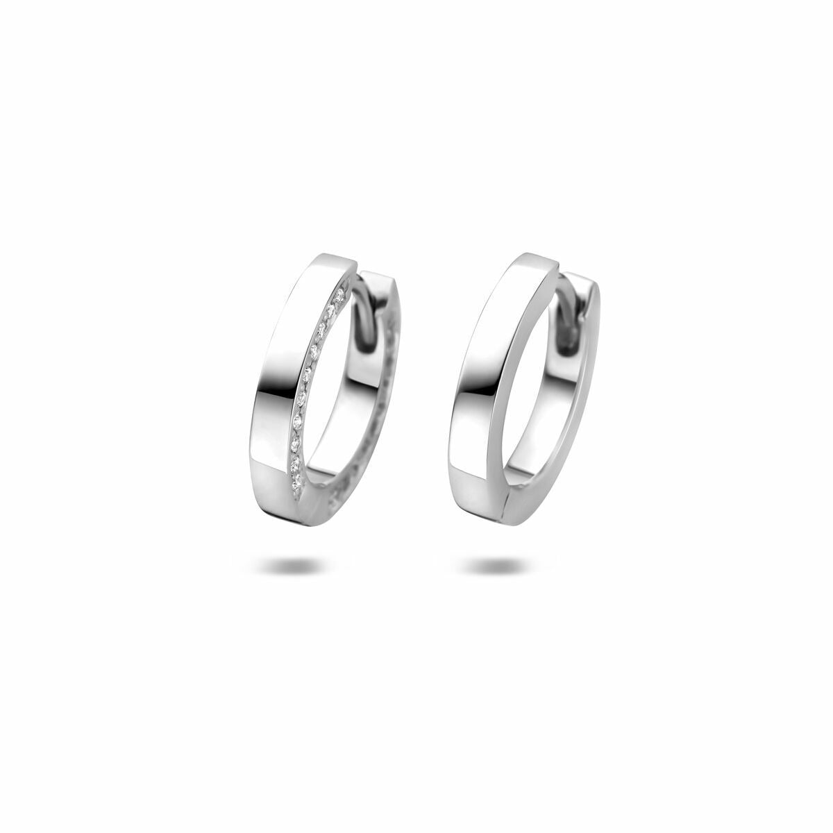 Silberne Damen Klapohringe aus rhodiniertem 925 Silber mit Zirkonia, 14,5 mm groß
