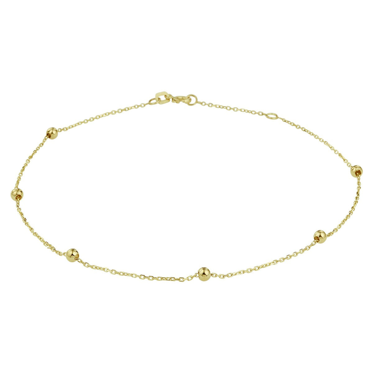 9-karätiges Gelbgold-Ankelband mit runden Kugeln und feiner Gliederkette