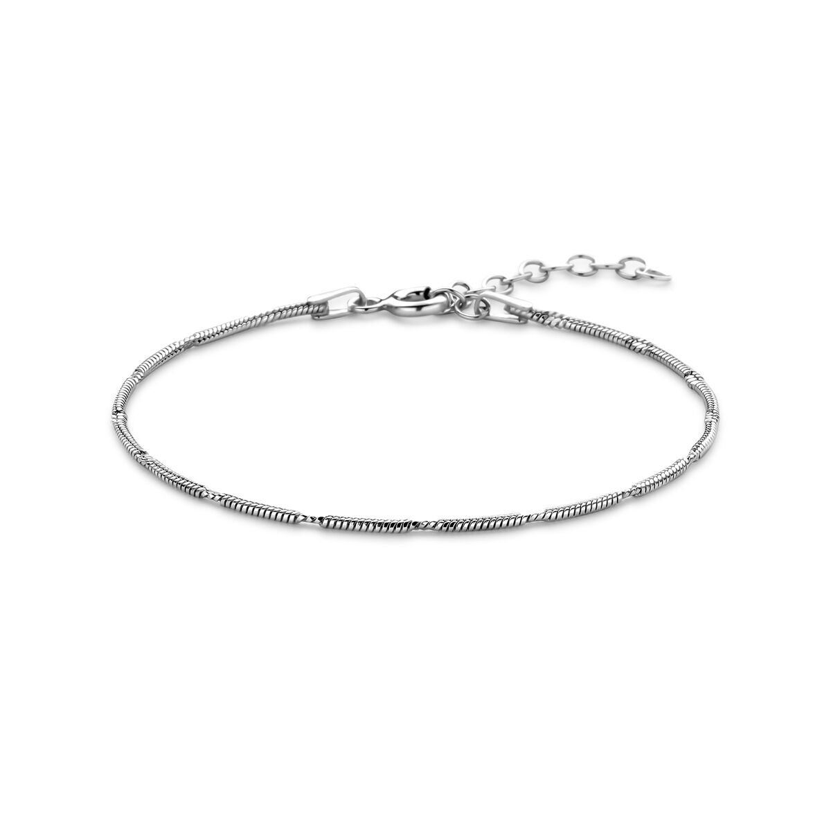 Silberne, rhodinierte Schlangenarmband mit einer Breite von 1,5 mm und einer Länge von 16 + 3 cm