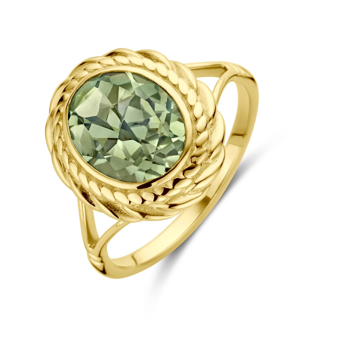 Goldring 14k mit grünem Amethyst – Entourage-Fassung