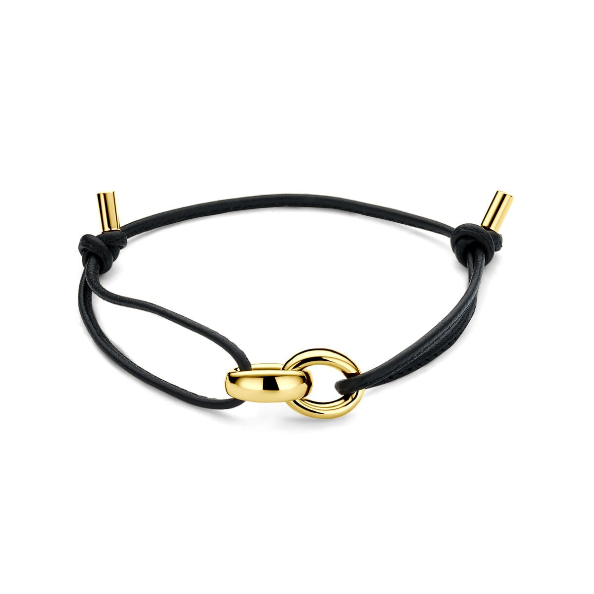 Lederarmband für Damen mit 18k gelbvergoldetem Verschluss und schwarzem Leder