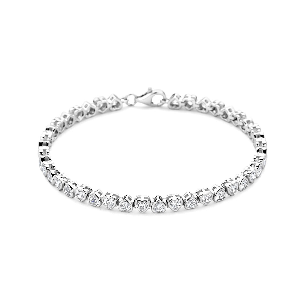 Silbernes Tennisarmband aus rhodiniertem 925 Silber mit Herzchen und Zirkonia-Steinen