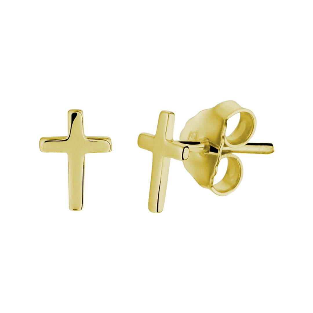 Kreuz-Ohrstecker 1 Mikron Silber vergoldet (gelb)