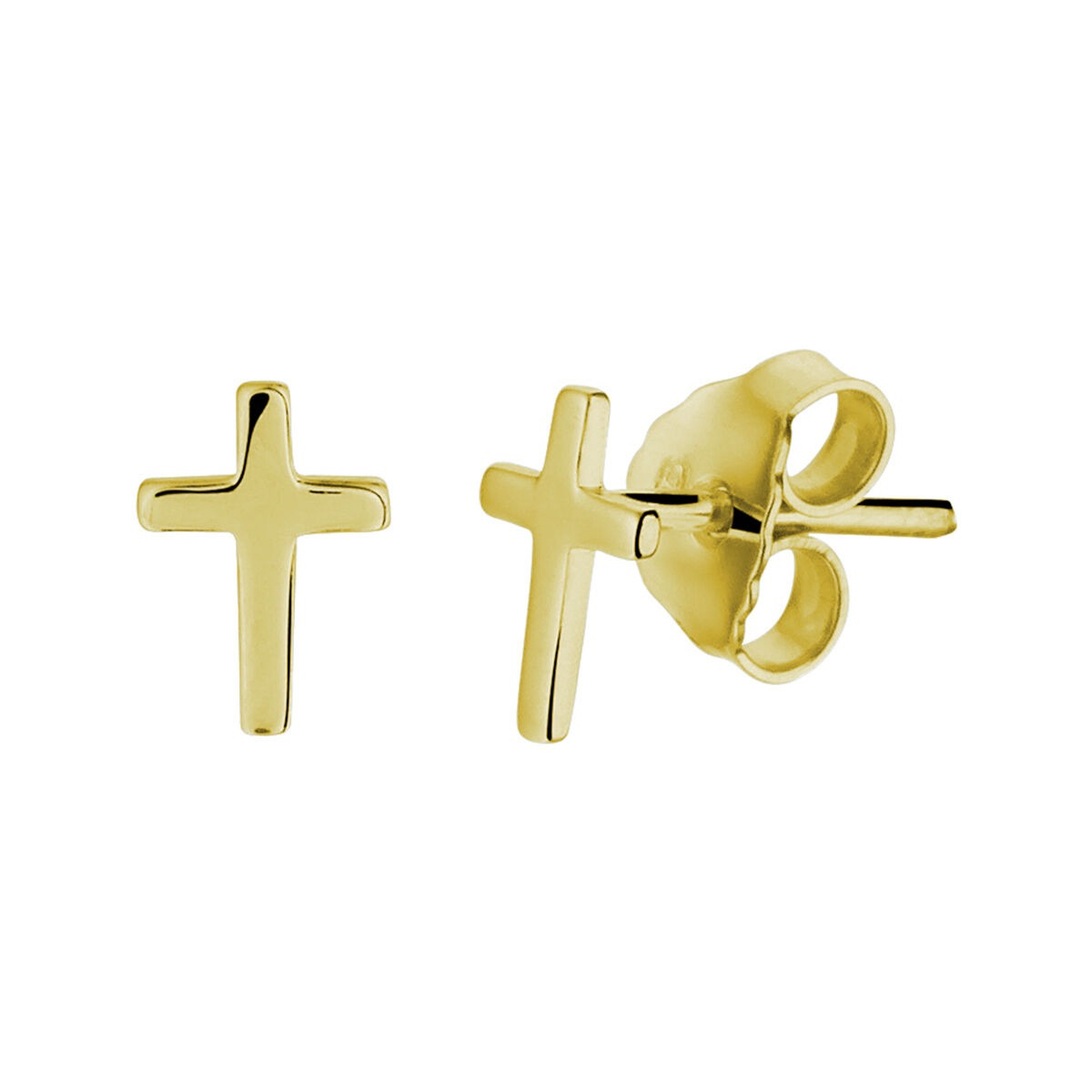 Vergoldete Silberkreuz-Ohrstecker in schlichter Form mit glänzender Oberfläche