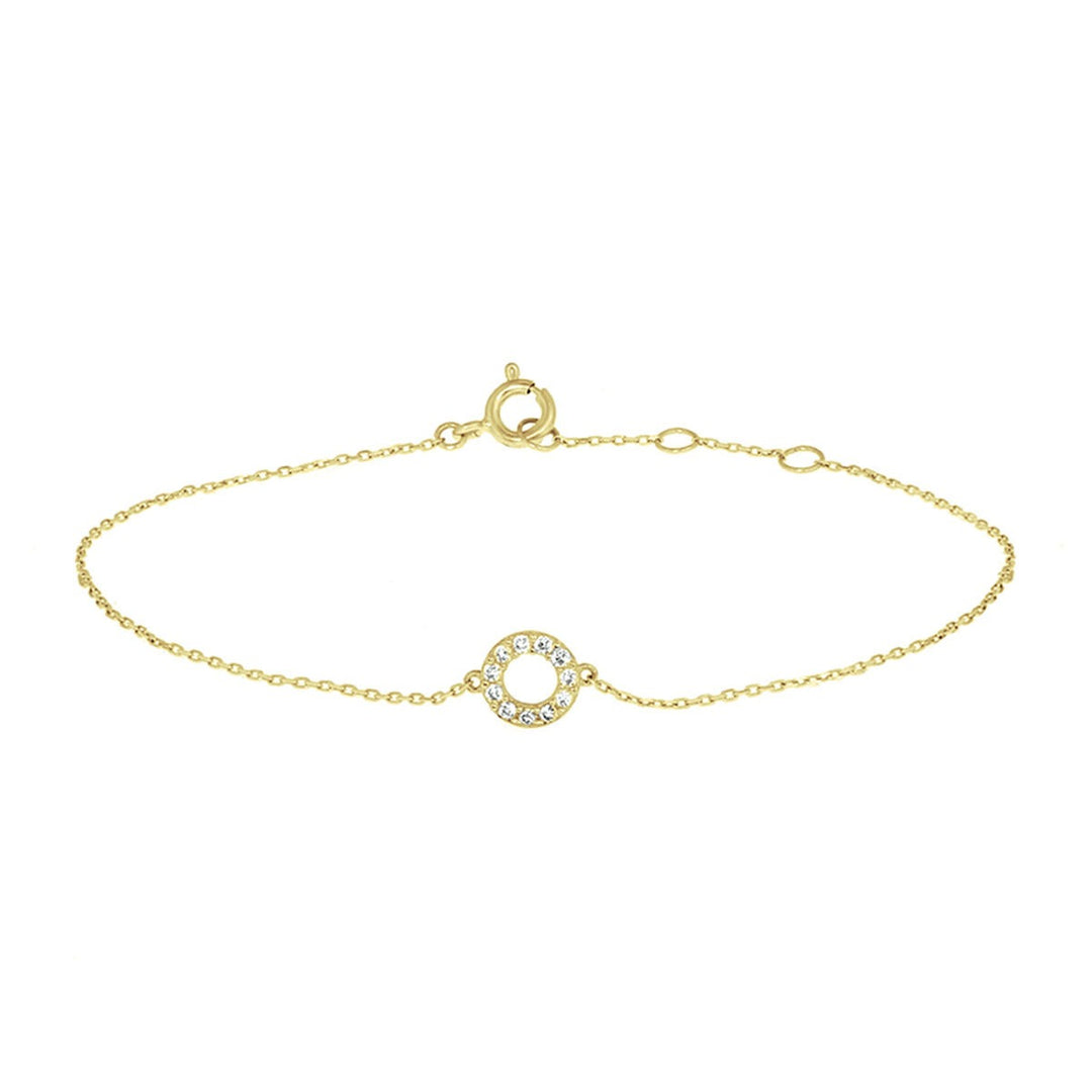 9k Geelgouden armband met rondje en zirkonia