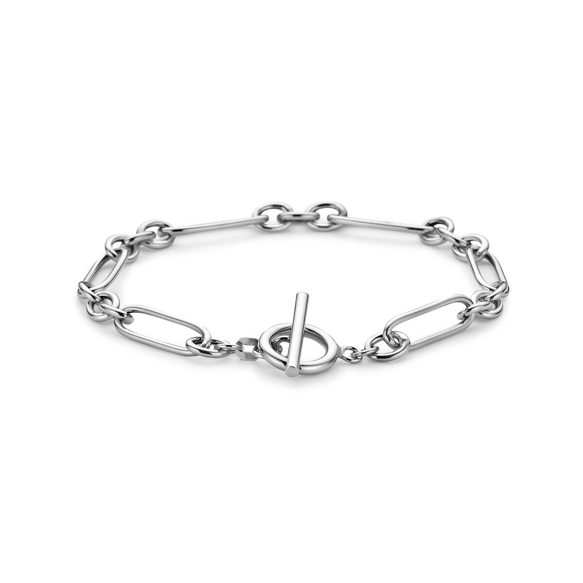 Armband aus rhodiniertem Silber mit Ankerkettengliedern und einem T-förmigen Verschluss