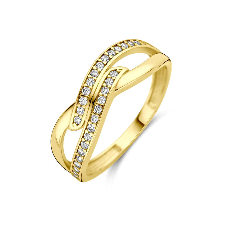 14k Geelgouden ring met zirkonia – entourage rijzetting, 6 mm breed
