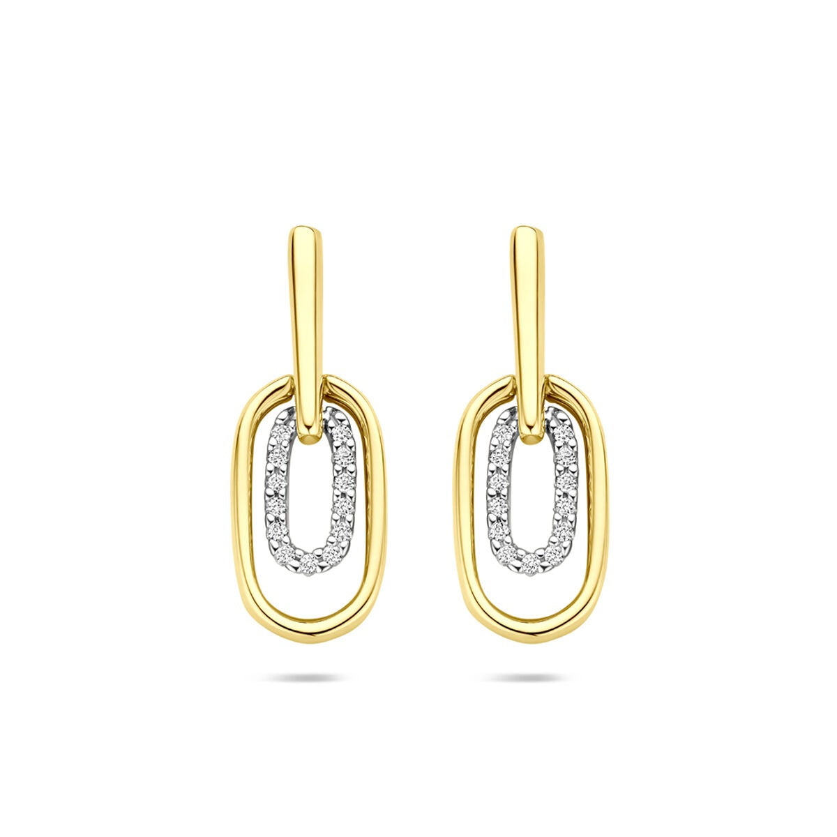 14k Bicolor-Ohrhänger aus Gelbgold und Weißgold mit 0,08 ct Diamanten, 20 mm hoch