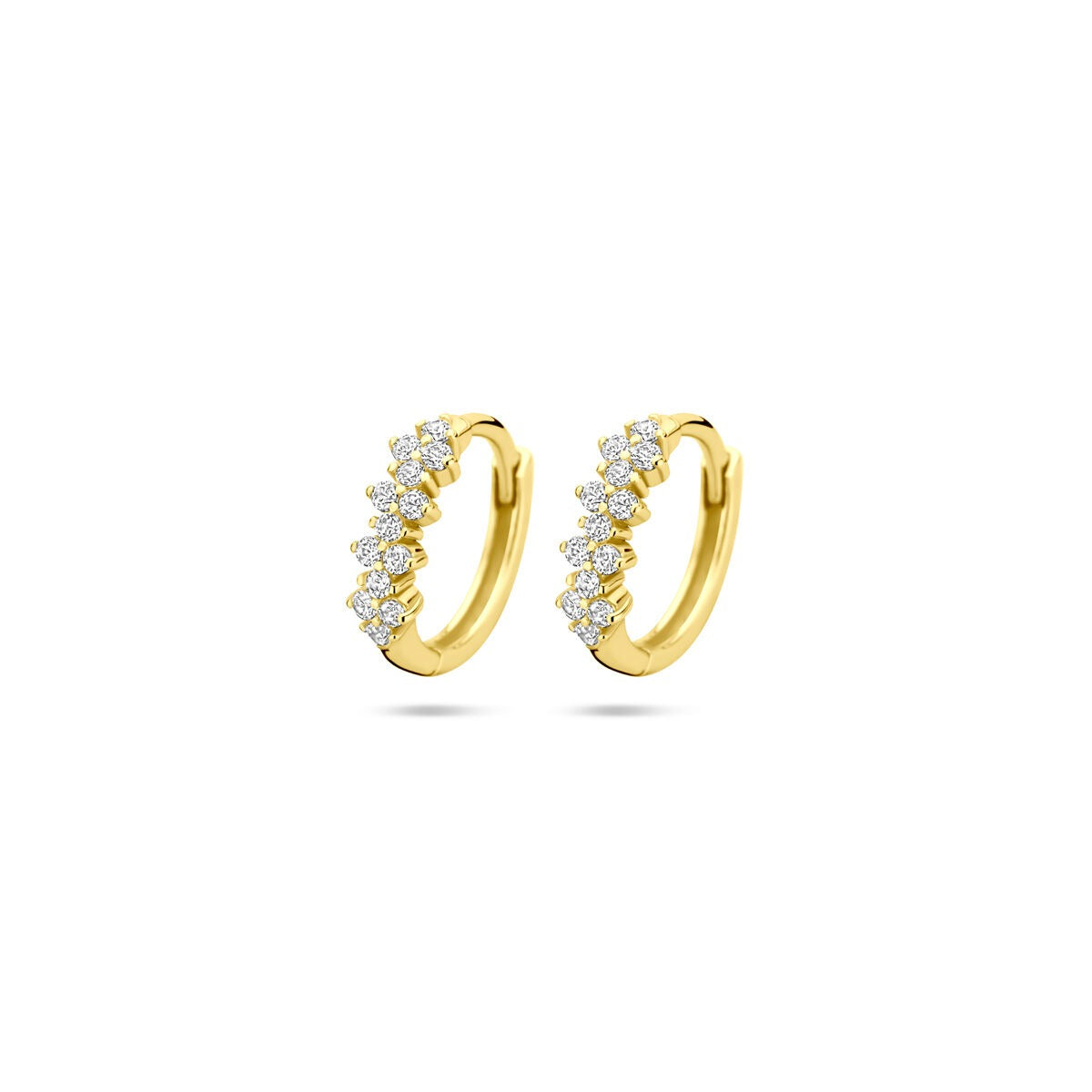 Vergoldete Silberklapohringe mit Zirkonia, Durchmesser 11,5 mm, glänzende Oberfläche