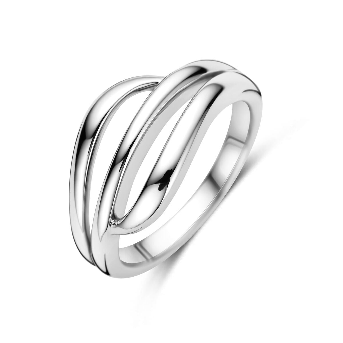 Ring aus rhodiniertem Silber mit geschwungenem Design und 11 mm Breite