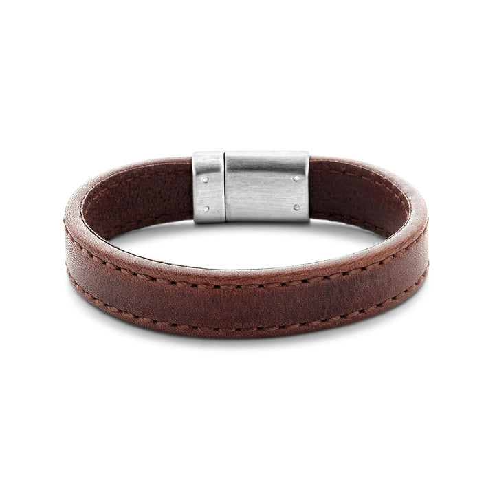 Donkerbruine leren heren armband met edelstaal