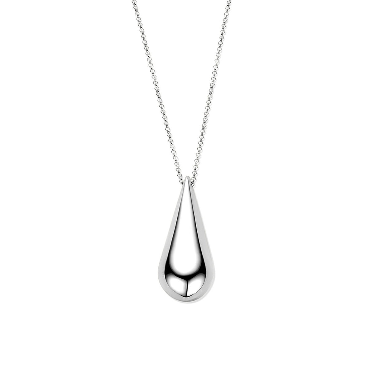 Silberne, rhodinierte Kette 925 mit tropfenförmigem Anhänger, Länge 42 + 5 cm