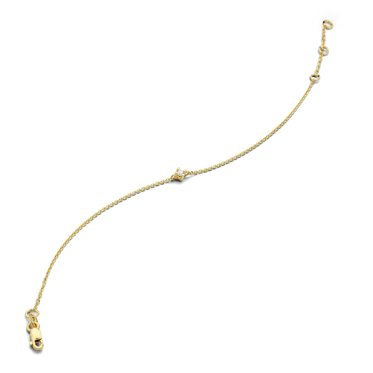 14k gelbgoldene Armband mit 0,10 ct Diamant und feiner Gliederkette