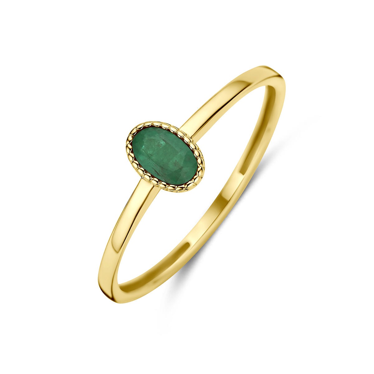 Ring aus 14k Gelbgold mit ovalem Smaragd in der Mitte