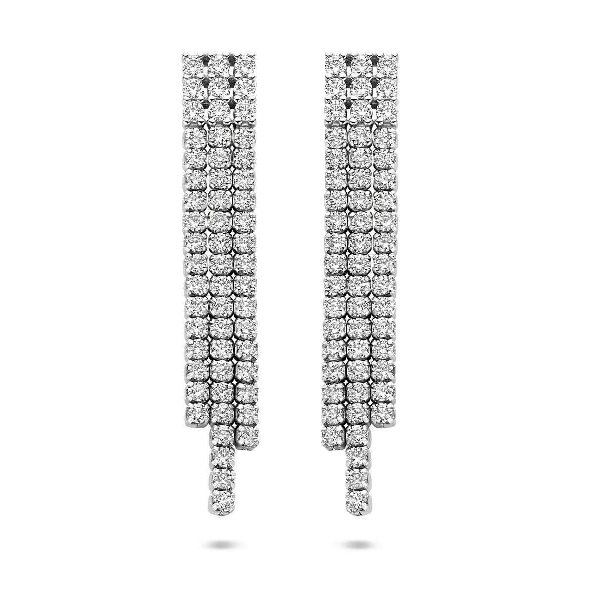 Silberne Ohrhänger für Damen mit Zirkonia in einer Entourage-Einfassung, 36 mm lang