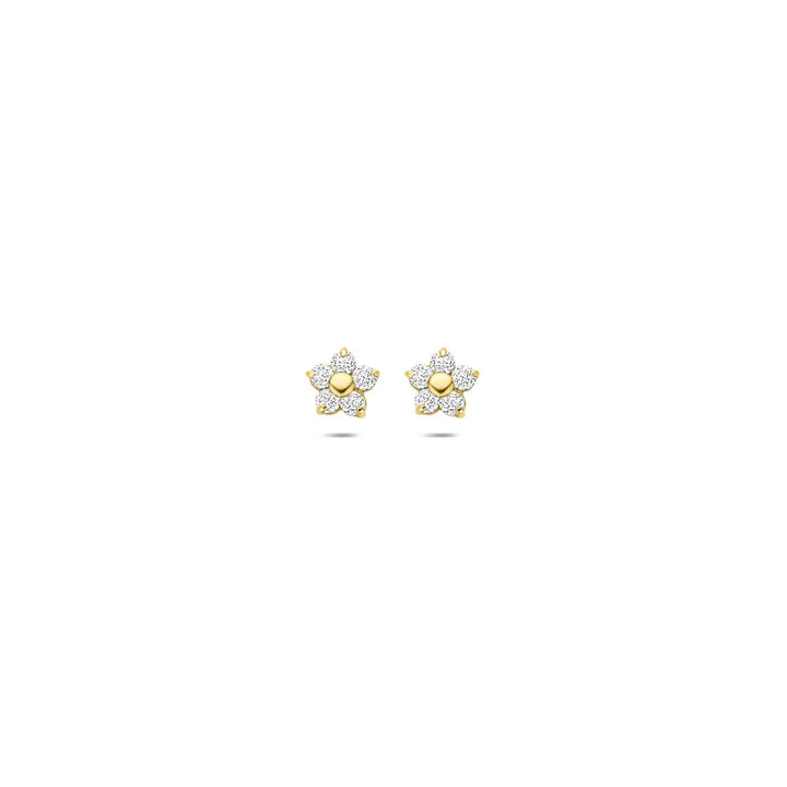 Ohrstecker Blume und Zirkonia 14K Gelbgold