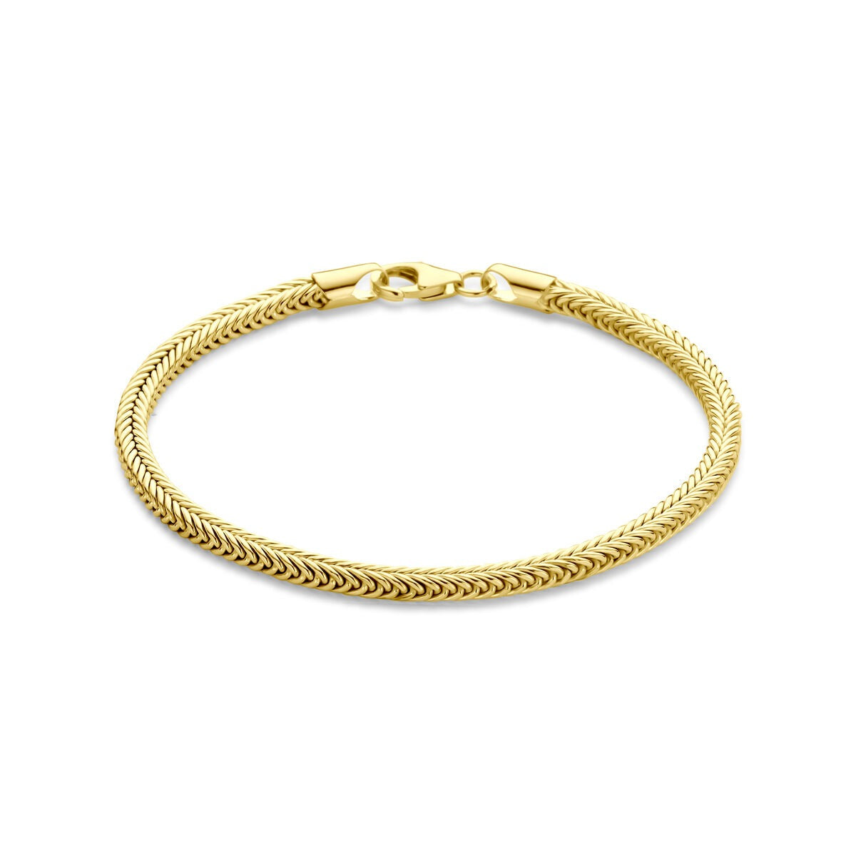 14k gelbgoldene Damenarmband mit silberner Mitte und geflochtenem Design
