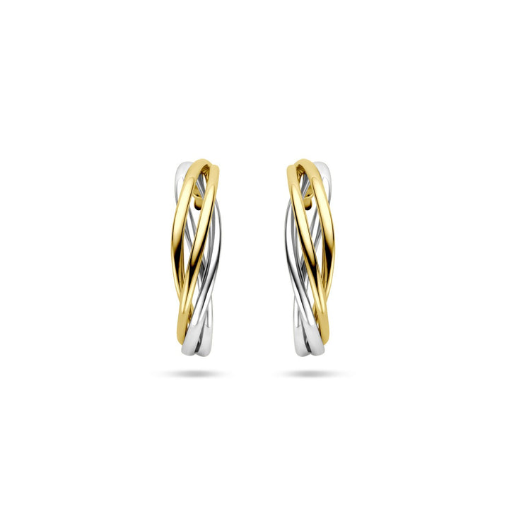 Bicolor gouden oorringen 14k geel- en witgoud 17 mm