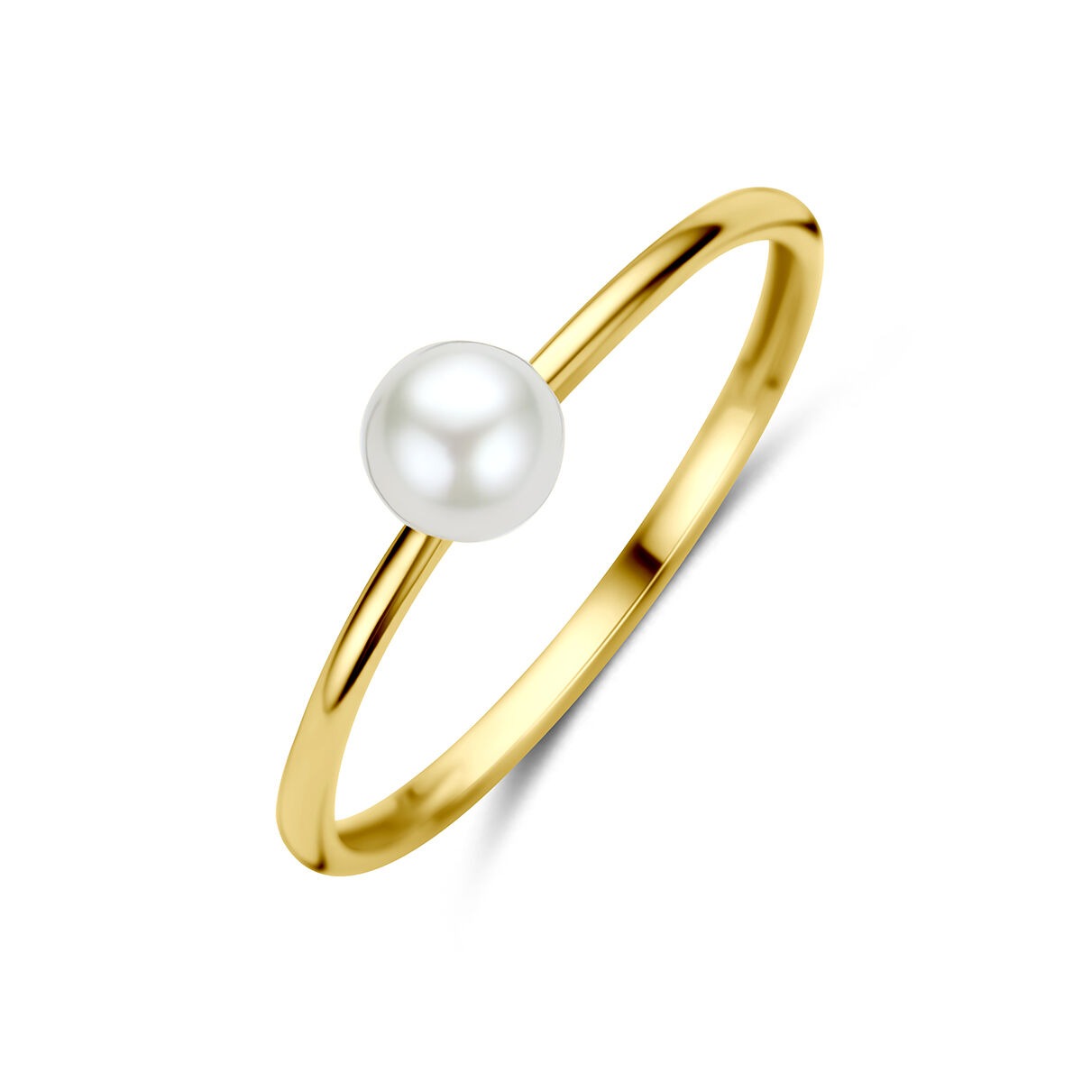 Ring aus 14k Gelbgold mit einer weißen Perle in der Mitte
