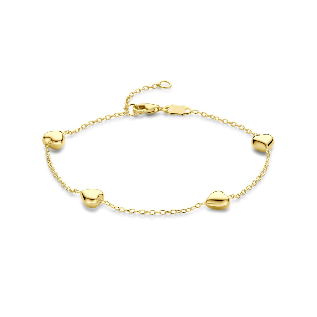 Armband aus 14k Gelbgold mit herzförmigen Elementen, verstellbar von 16 bis 18 cm
