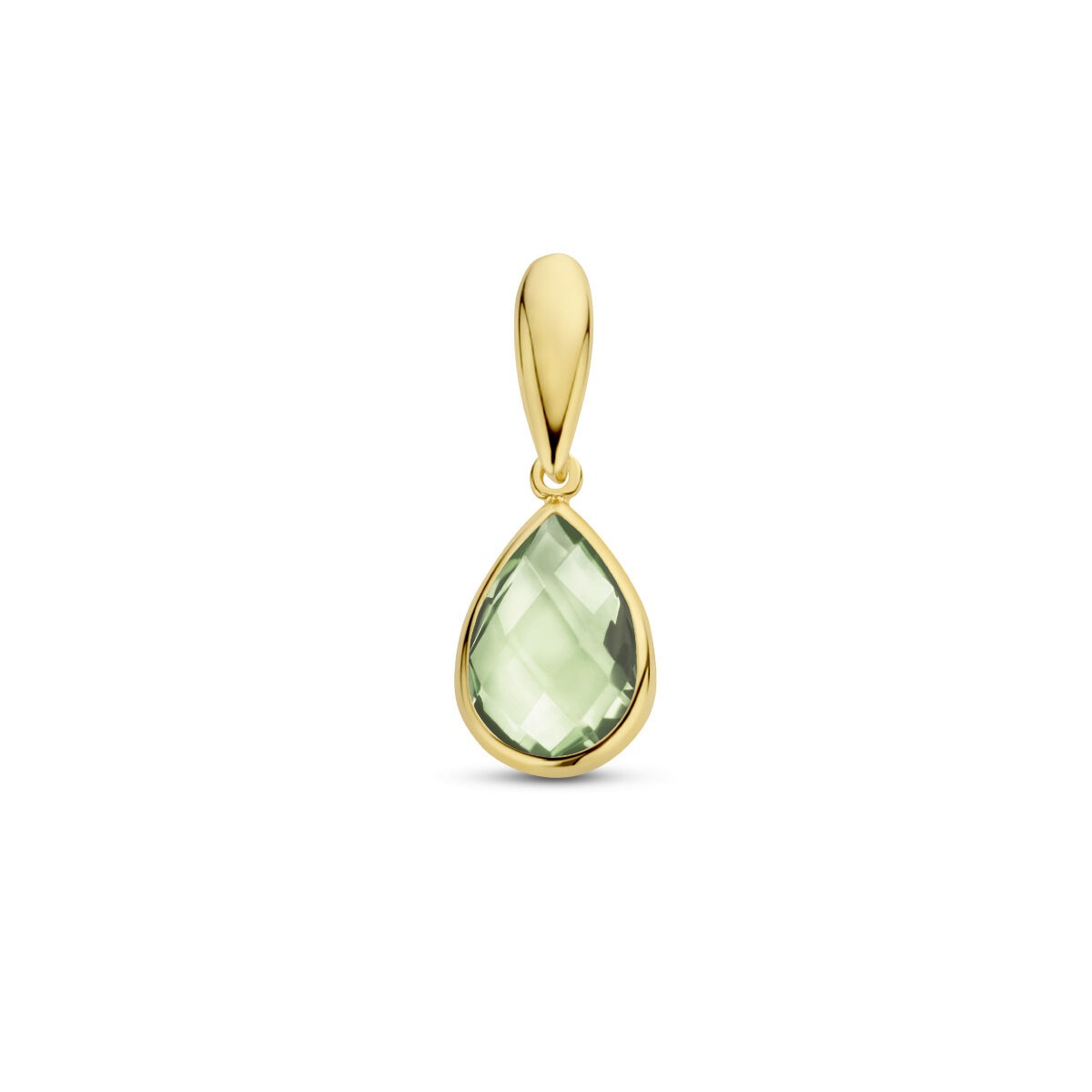 Hänger aus 14k Gelbgold mit grünem Amethyst in Tropfenform