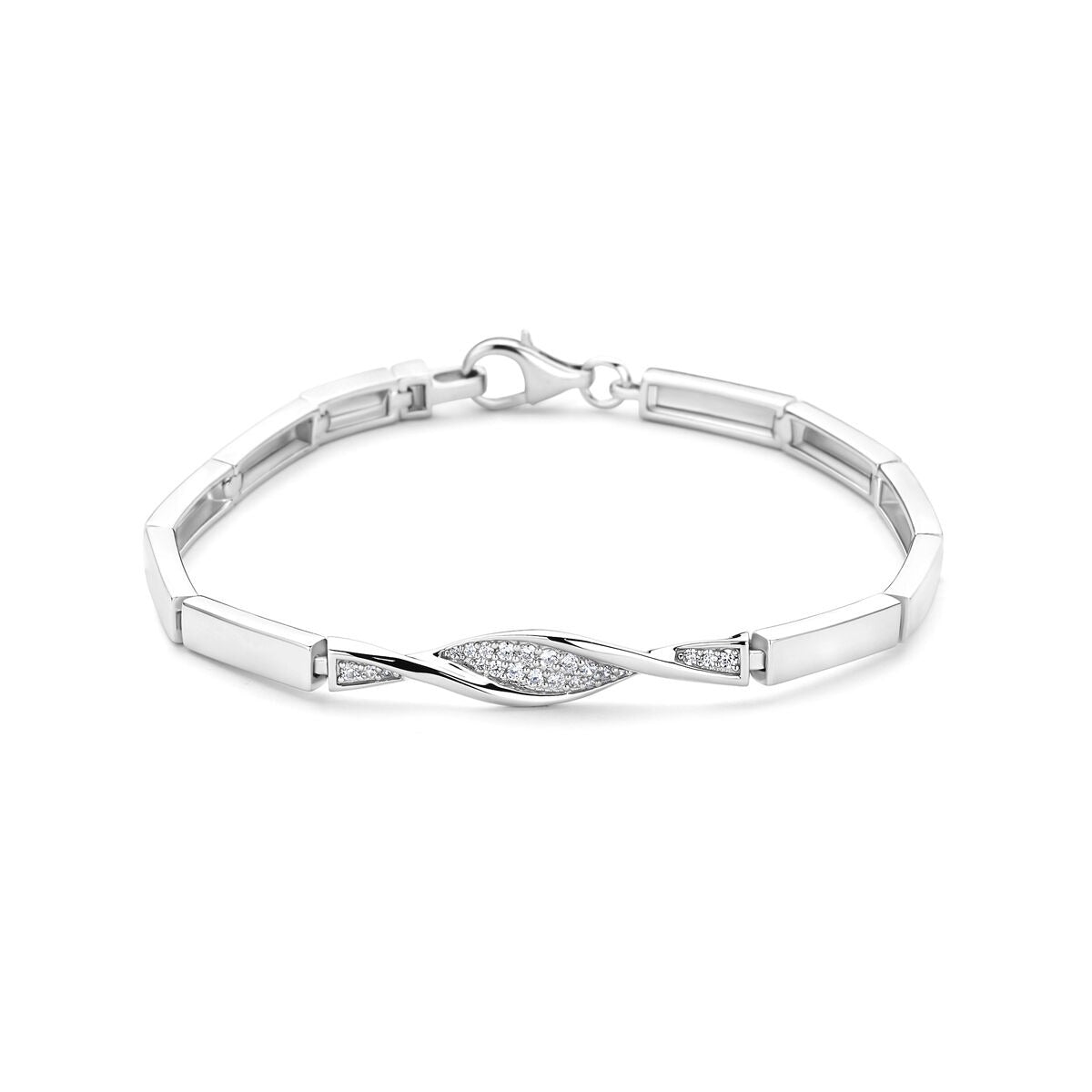 Armband aus rhodiniertem 925 Silber mit Zirkonia, in schlichter, eleganter Form und glänzender Oberfläche