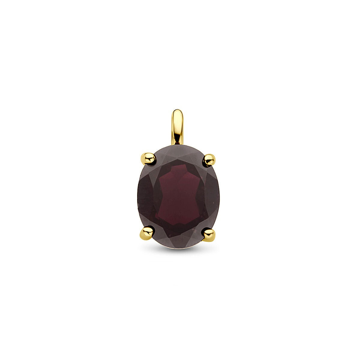 Vergoldeter Silberanhänger mit ovalem Granat, 14 mm, in tiefroter Farbe.