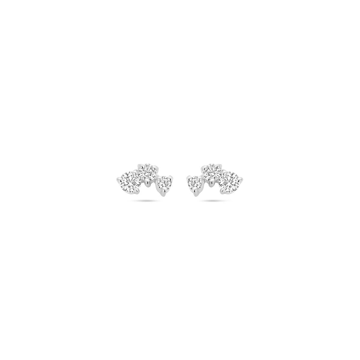 Silberne Damen-Ohrstecker mit Zirkonia, rhodiniert, in Form von kleinen Blüten, 4,5 x 8 mm