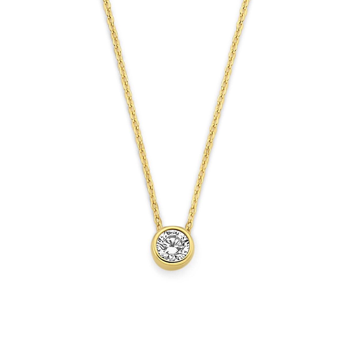 Halskette aus 9k Gelbgold mit runder Zirkonia-Anhänger