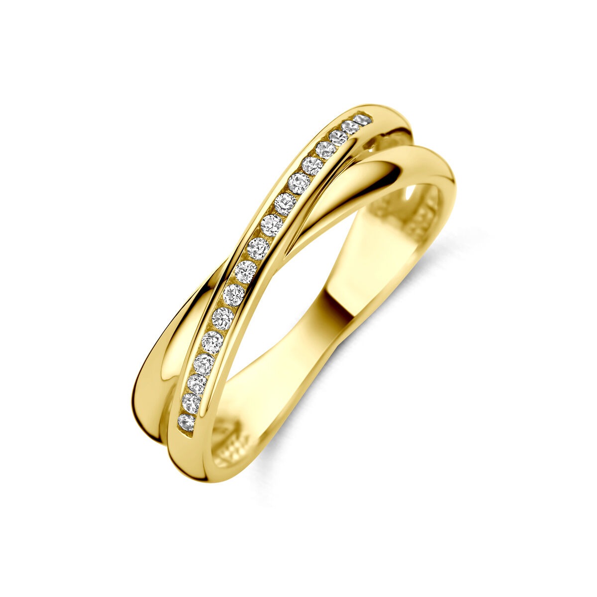 Damenring aus 14k Gelbgold mit Brillantschliff-Zirkonia in Reihenfassung
