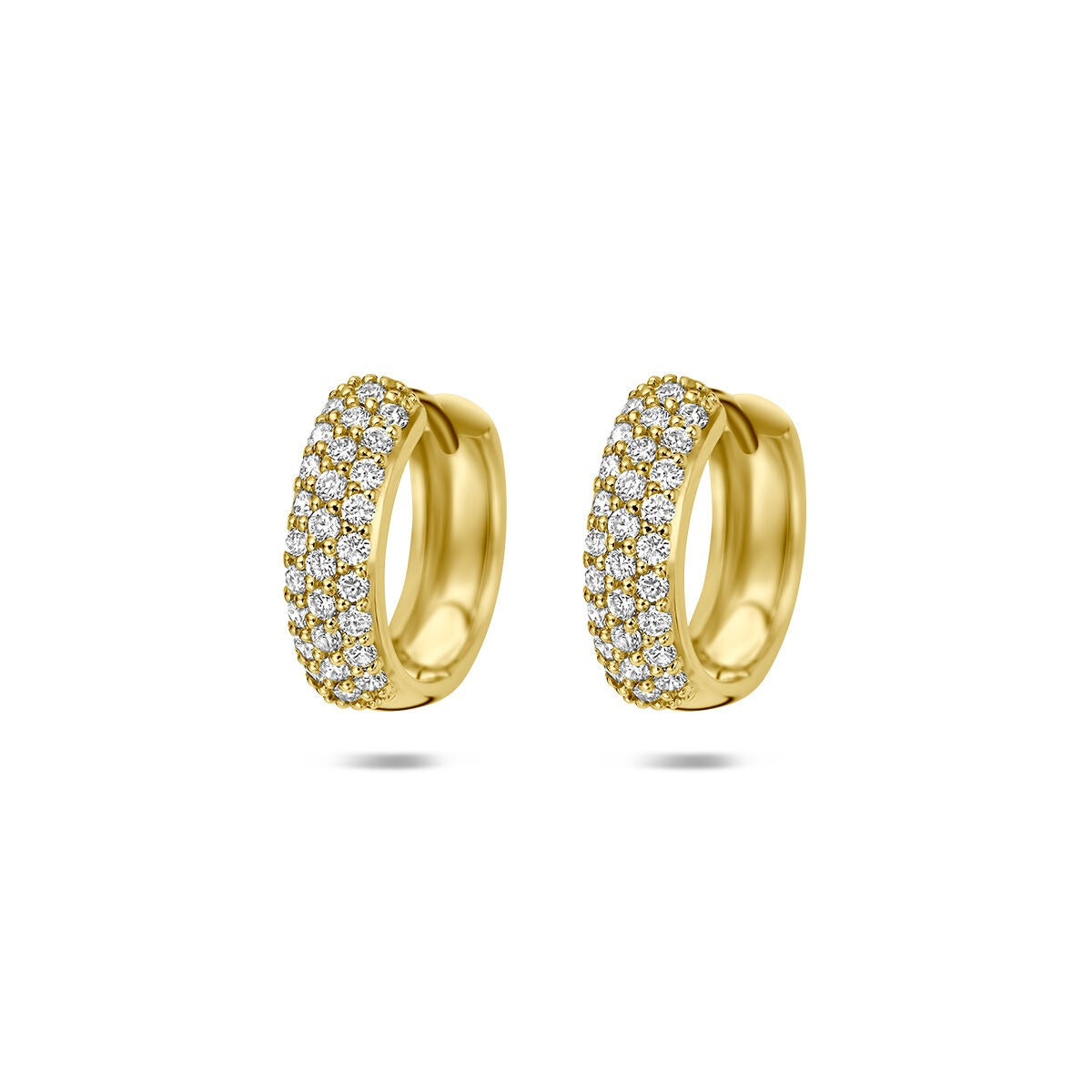 14k gelbgoldene Klappohrringe mit lab-grown Diamanten, besetzt mit funkelnden Steinen