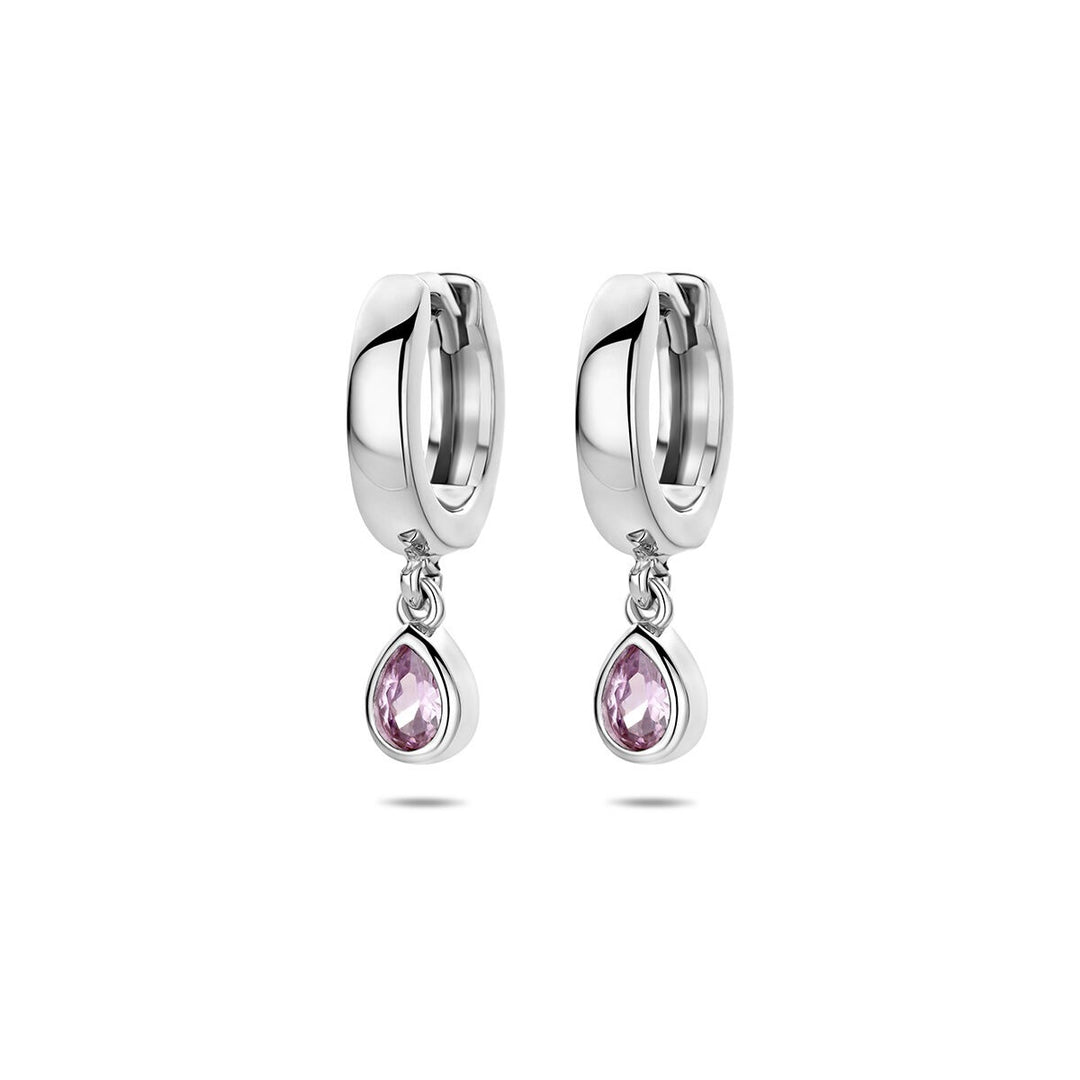 Gerhodineerd 925 zilveren klapoorringen met roze zirkonia