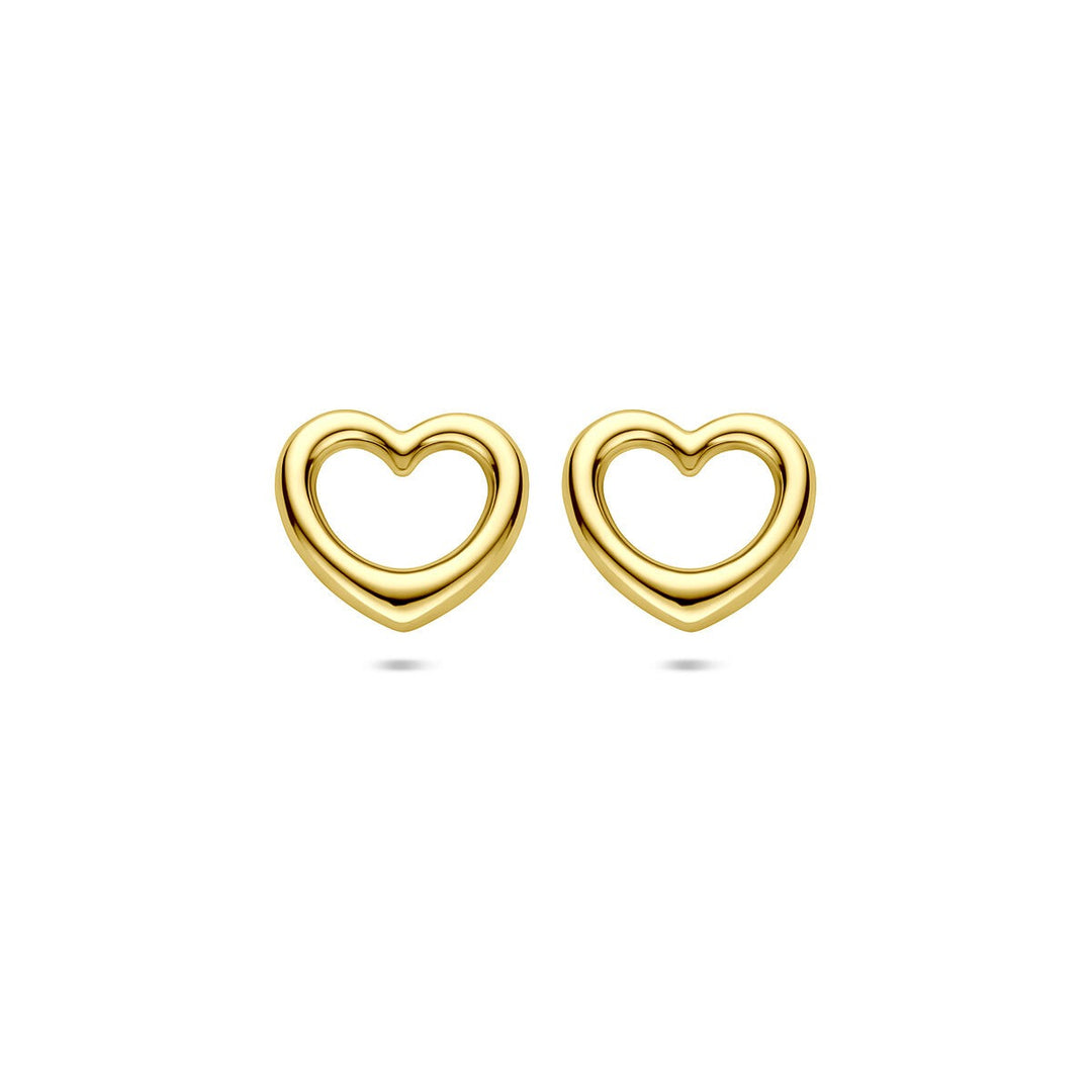 Gouden hartjes oorbellen dames – 14k geelgouden oorknoppen 10 mm