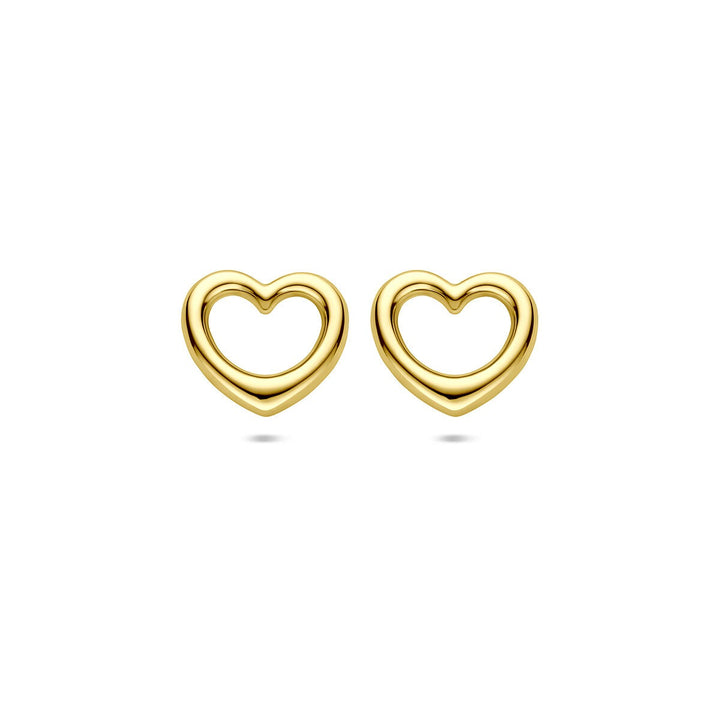 Gouden hartjes oorbellen dames – 14k geelgouden oorknoppen 10 mm