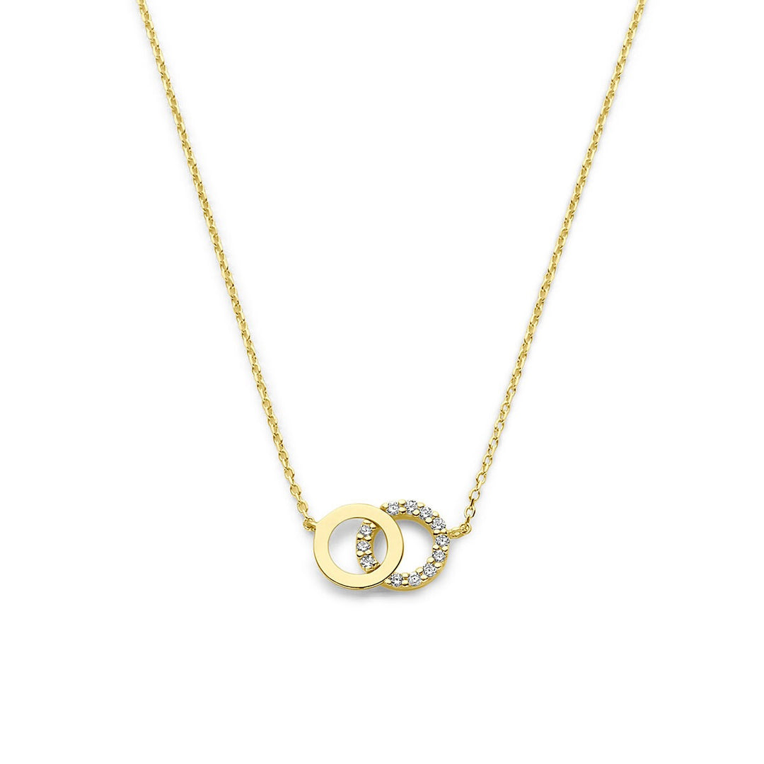 9k Geelgoudkleurig dames collier met zirkonia – verstelbaar tot 44 cm