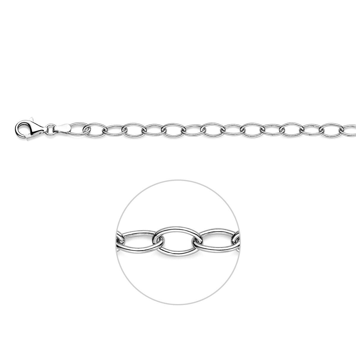 Gerhodineerte 925 Silber Ankerarmband mit ovalen Gliedern und Karabinerverschluss