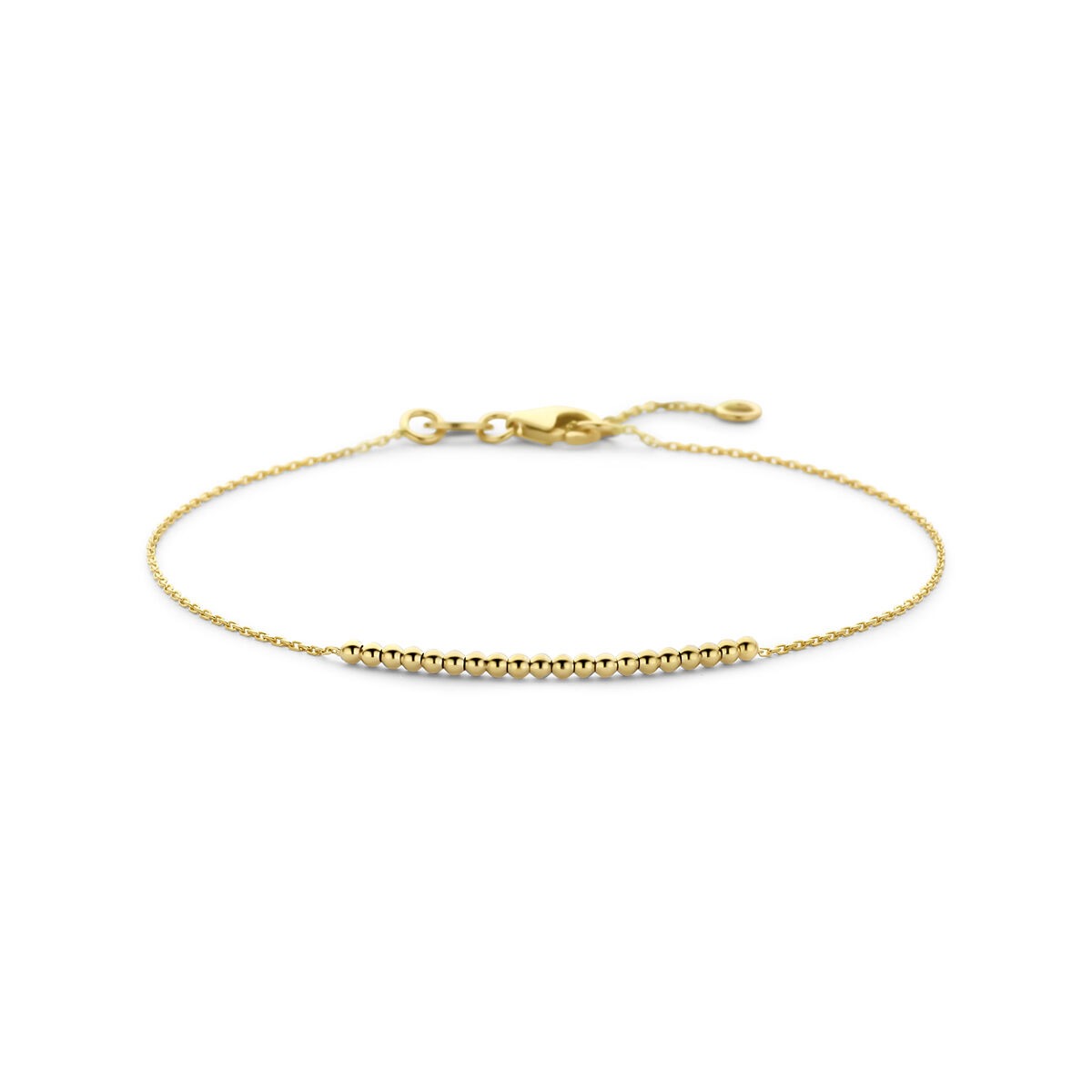14k Gelbgoldene Armband mit kleinen Kugeln und feinem Kettendesign