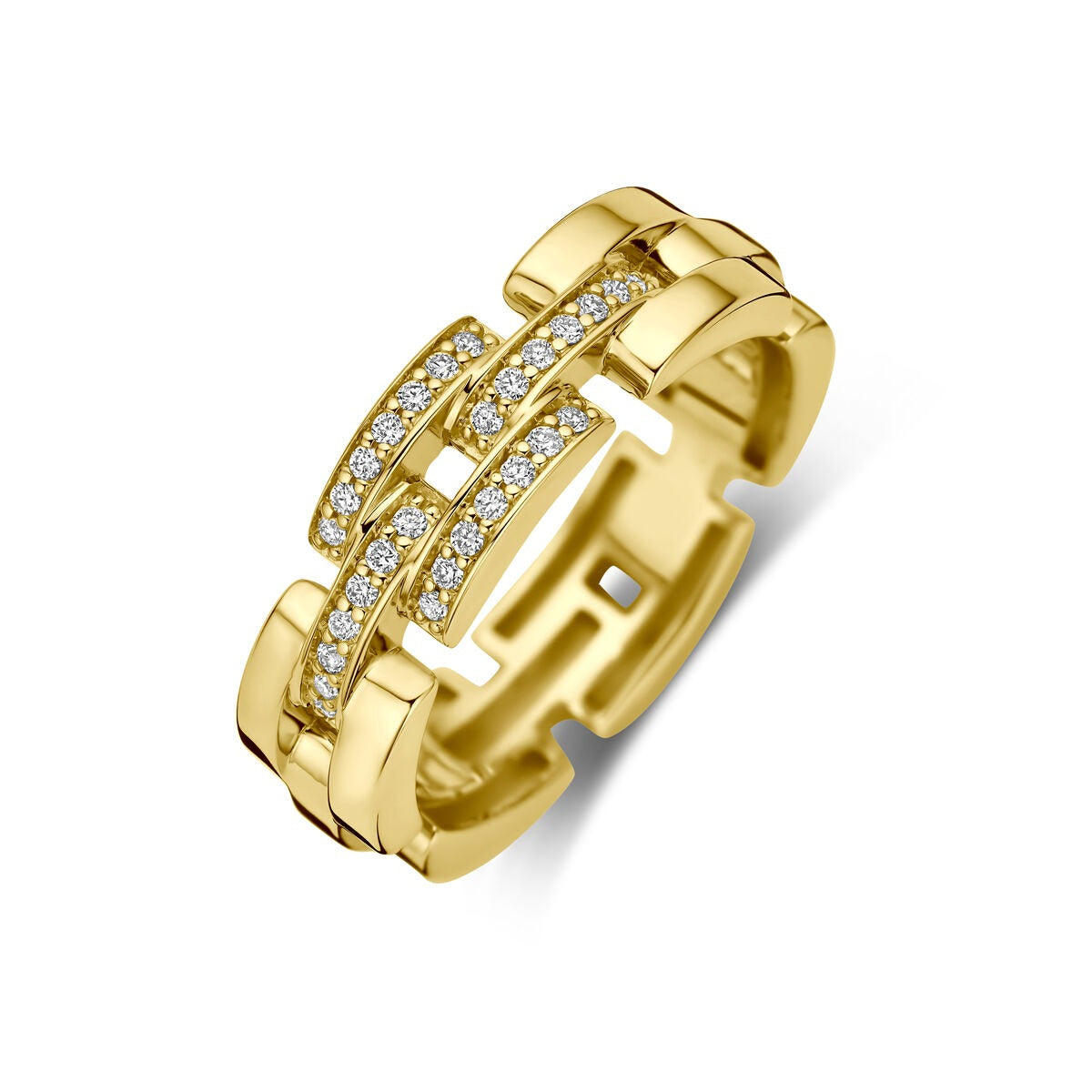 Ring aus 14k Gelbgold mit mehreren Reihen von funkelnden Diamanten