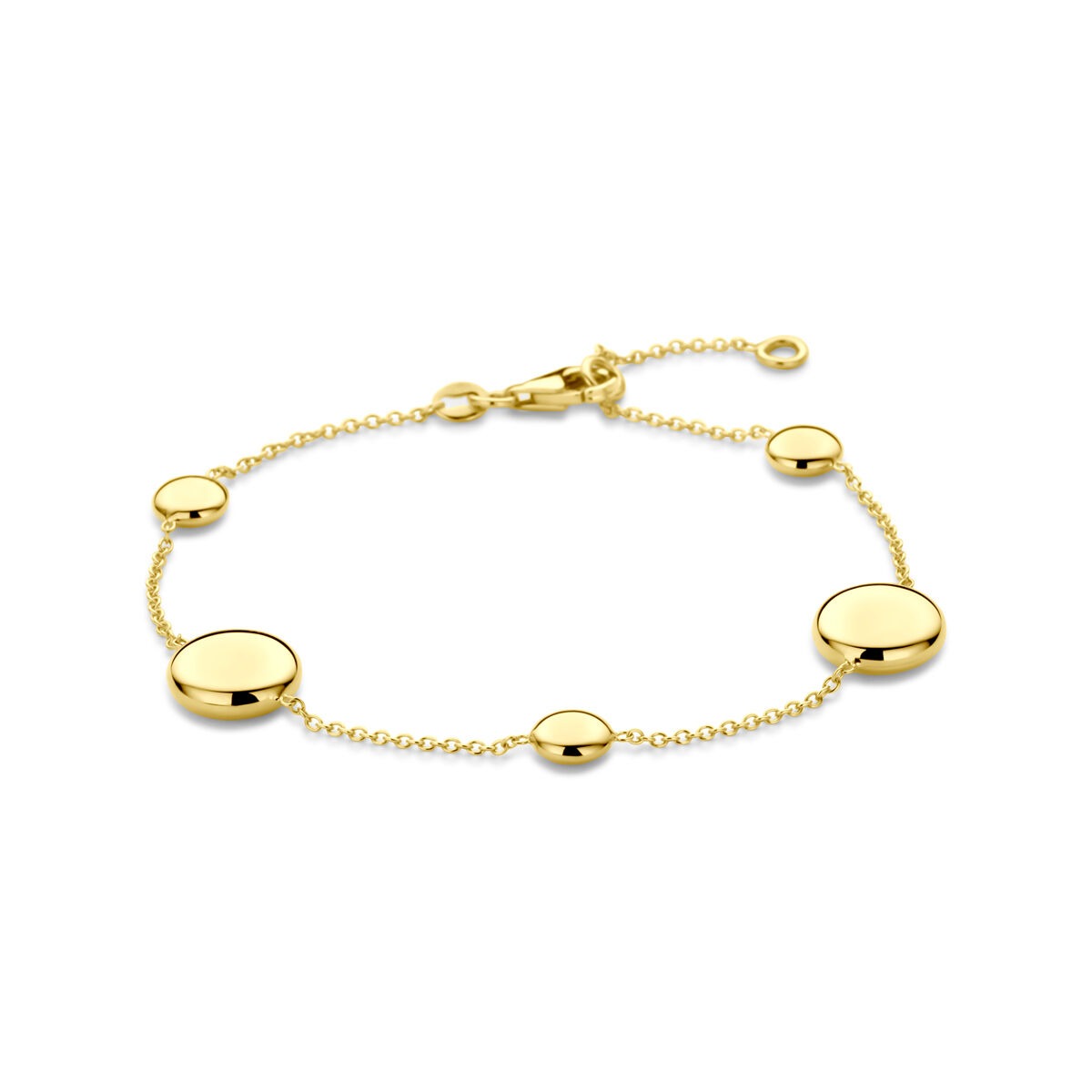 Armband aus 14k Gelbgold mit runden, glänzenden Elementen in verschiedenen Größen