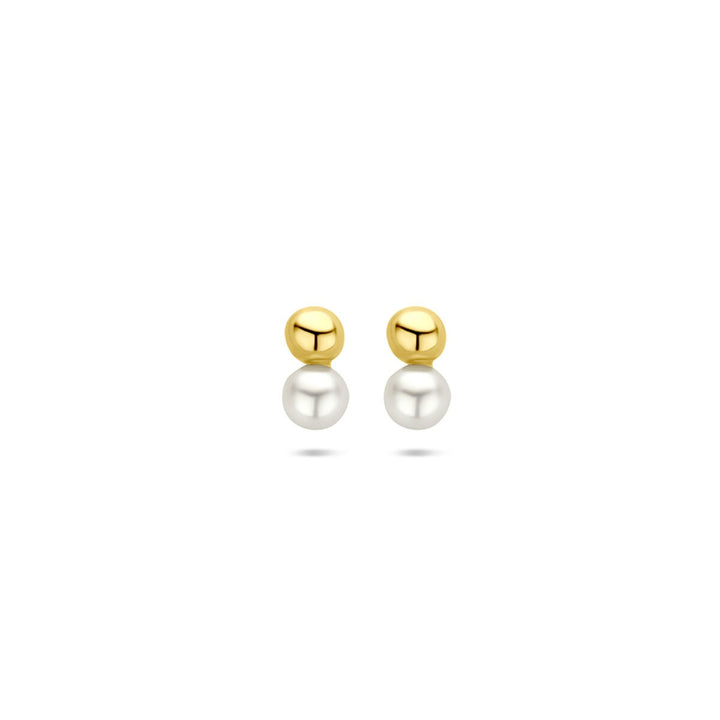 14k gouden oorknoppen met parel en bol – 6,5 mm